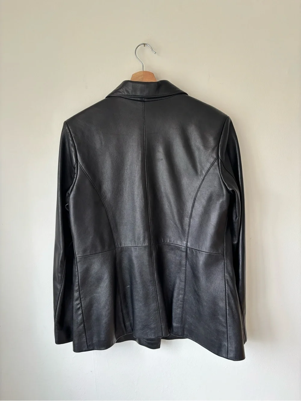 MINT - vintage y2k classic Women's Black Leather Button-Front Blazer Jacket - Picture 7 of 10